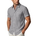 thumbnail image 3 of Men's Linen Cotton Blend Hawaiian Shirt Short Sleeve Casual Button Down Loose Fit Tropical Beach Vacation Sun Protection Travel Tops Summer Fashion Essential Gift | JASKFLY,Gray L, 3 of 7