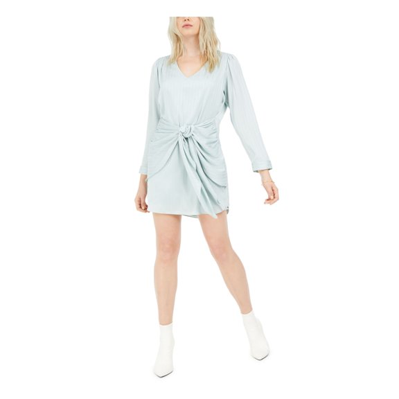 LEYDEN Womens Aqua Long Sleeve V Neck Short Shift Dress XL