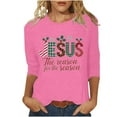 thumbnail image 3 of JURANMO Today Deals Womens Christmas Shirts Loose Fit Casual Round Neck Tshirts Trendy Letter Graphic Print 3/4 Sleeve Pullover Tops Hot Pink XXL, 3 of 5