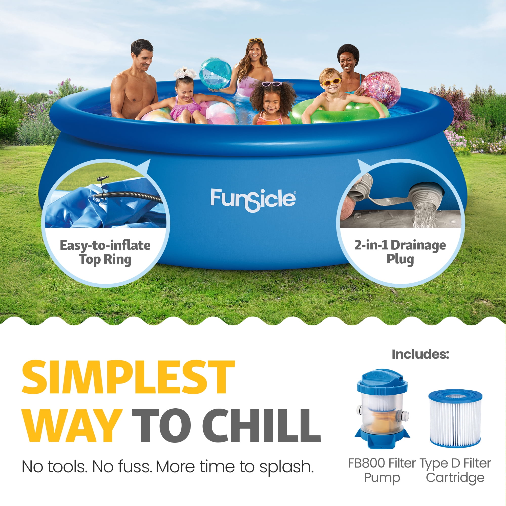 Funsicle QuickSet 12' x 36" Round Inflatable Top Ring Above Ground Swimming Pool Set
