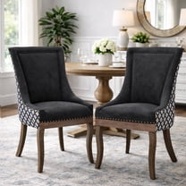 Dining Chairs Set of 2, LEGAHOME Black Fabric Upholstered Dining Chairs, Mid-century Kitchen Chairs with High Back, Bronze Nail Head, Solid Wood Legs, Black, 2 Pcs