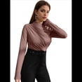 thumbnail image 3 of Camiseta Interior de Larga para Mujer, Otoño e Invierno, Nueva, con Cuello Redondo Cepillado Marrón M, 3 of 10