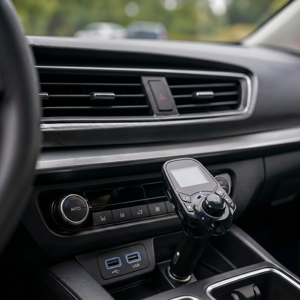 Onn Low Profile Bluetooth FM Transmitter, Hands-free Calls, Compatible with Smartphones, 8x5x10CM,66g