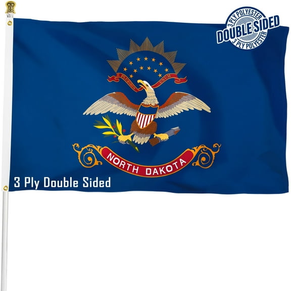 North Dakota State Flag Double Sided 3x5 ft, Heavy Duty 3 Ply Durable Polyester, ND Flag with Vibrant Print/4 Rows Hemming/Brass Grommets