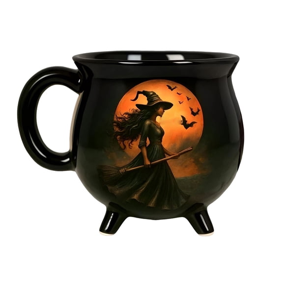 JHyouerji 12oz Witch Ceramic Mug 400ML Matte Spooky Halloween Brew Coffee Tea Cup Bar Tabletop Decor