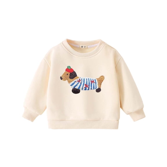 Ulitacool Girls Winter Sweatshirt Long Sleeve Crewneck Pullover Hoodie Sweatshirt Kids With Fabric School Fall Cartoon Prints Tops Relax Fit Wear Beige 3-4 Years