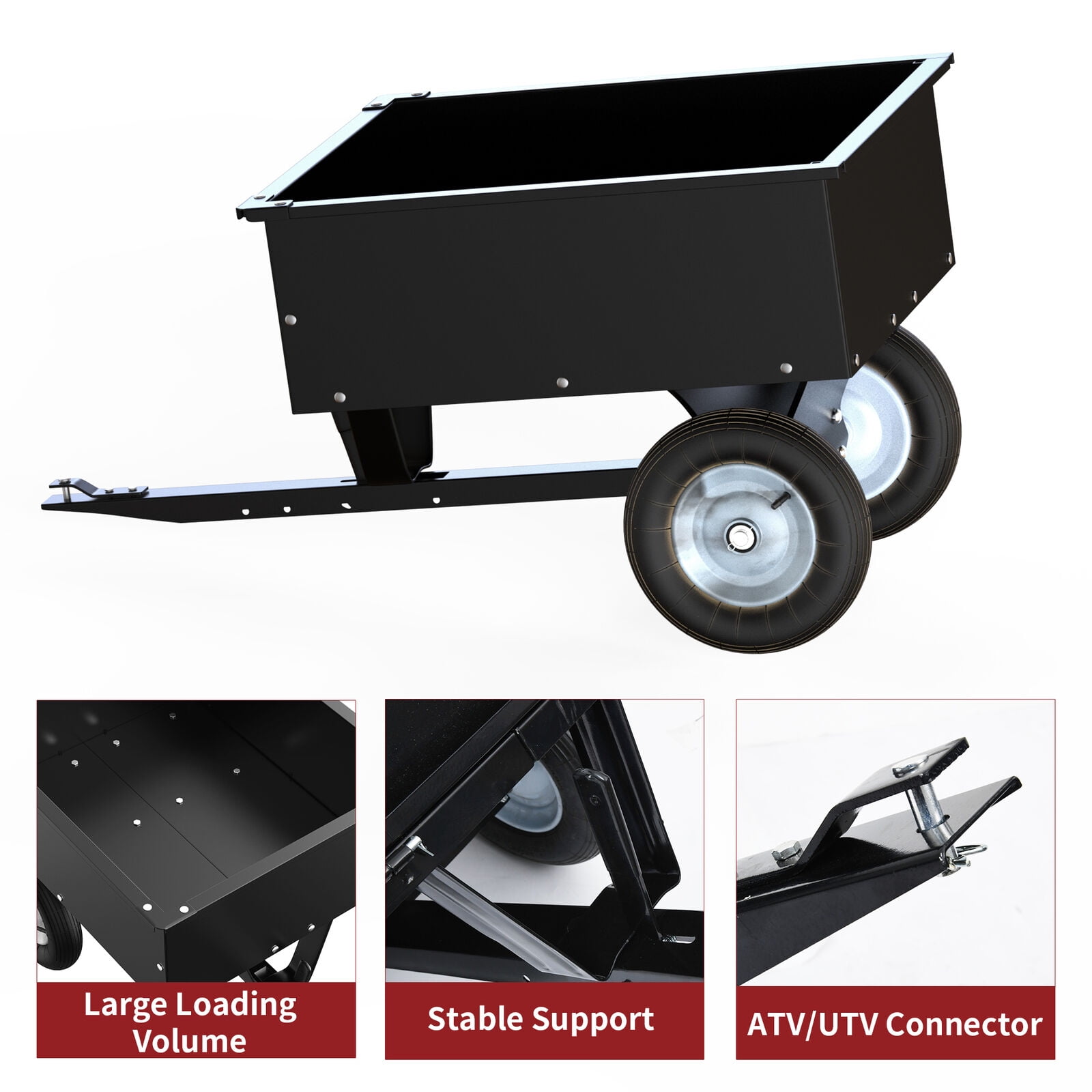 RVNI 350LB Capacity Dump Cart Trailer Tow Behind Lawn Steel for Lawn Tractor & ATV UTV With Wheels Black
