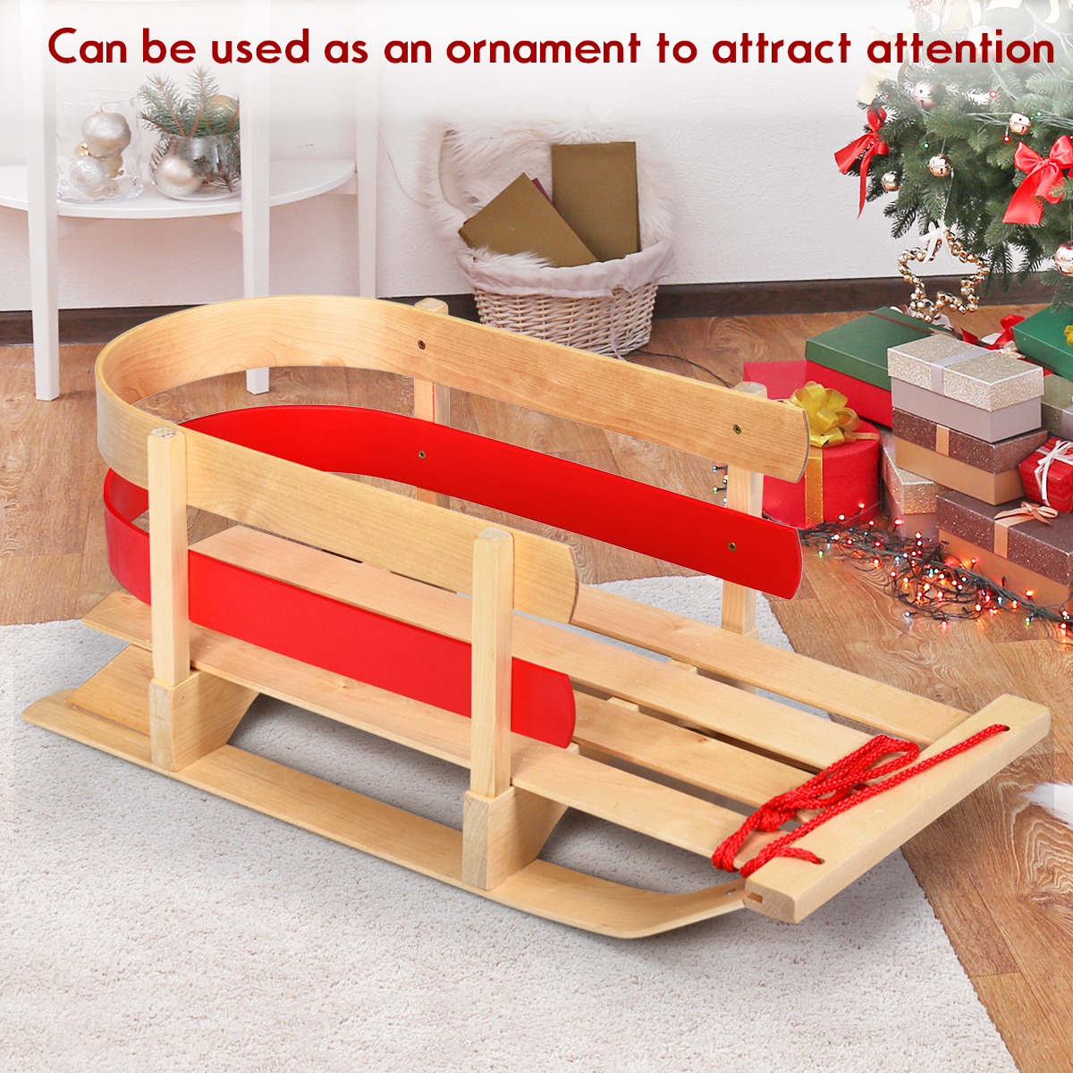 Costway Baby Kids Wooden Sled Solid Seat Toddler Boggan Outdoor Play Snow Toys - image 4 of 9