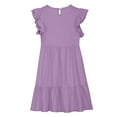thumbnail image 6 of Toddler Girls Formal Dress Baby Girls Flowy Midi Dresses Ruffle Sleeve A-Line Solid Color Casual Crew Neck Sleeveless Beach Sundress New Purples 11T, 6 of 9