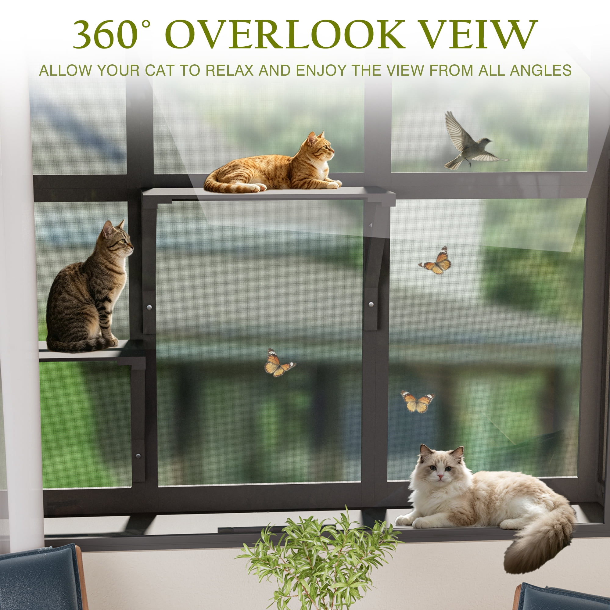 Haverchair Cat Catio, Cat Window Perch for Large Indoor Cats, Window Box Enclosure with 4 Jump Platforms, Wooden Window Hammock for Multi Kittens, All-Weather Use Outdoor Small Pet Perch House
