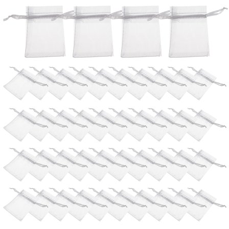 100 Pcs Handles Pouches Organza Mesh Gauze Bag Gift Earring Jewelry Drawstring