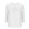 thumbnail image 6 of Delliss Women's Trendy V Neck Blouse Casual 3/4 Sleeves Top White M, 6 of 7