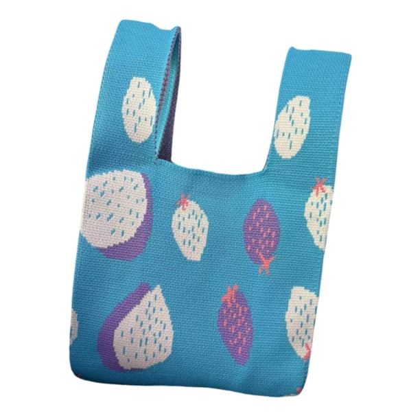 Bolso de mano de punto para mujer, bolso de mano de punto, bolso informal tipo cartera, bolsos de compras de moda azul