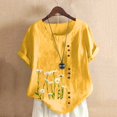 thumbnail image 2 of Gibobby Playera de Manga Corta Casual Suave Nueva camiseta de algodón informal con estampado Retro literario y artístico elegante para mujer(Amarillo,CH), 2 of 4
