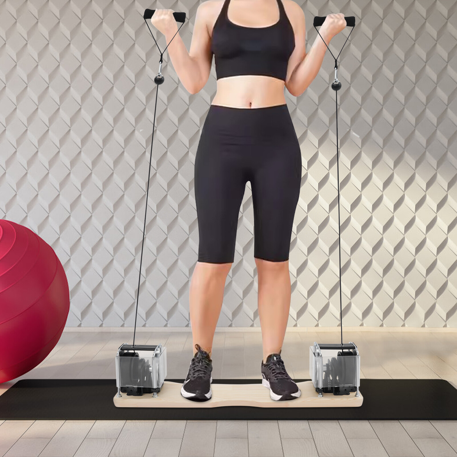 Multifunctional Home Gym Equipment - 15-37lb Adjustable Resistance - All-in-One Strength Training System with Wood & Metal Base