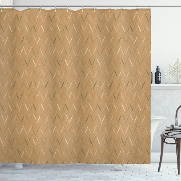 Ambesonne Polka Dots Shower Curtain, Circles in Chevron Style, 69"Wx84"L, Camel Dimgray