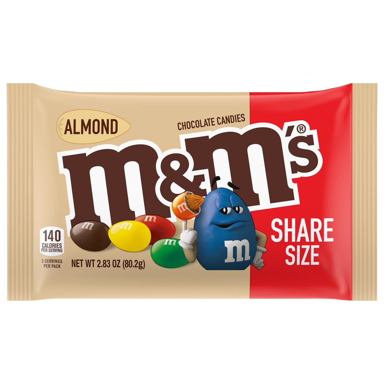M&M's Almond Milk Chocolate Candy, Sharing Size Packs, 2.83 Ounce
