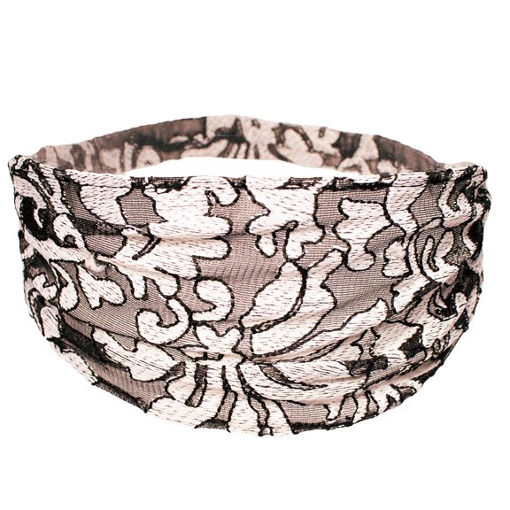 Lace Headwrap - Black + White Fleur de Lis