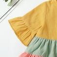 thumbnail image 6 of Kucnuzki 6 Months Baby Girl Summer Outfits Pants Sets 12 Months Short Sleeve Color-Blocked Ruffles Peplum Tops Elastic Ripped Denim Pants 2PCS Set Yellow, 6 of 9