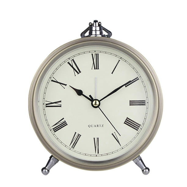 Silent Non-Ticking Retro Alarm Clock,Roman Dial Small Clocks,Super Alarm Silent Round Metal Table Clocks