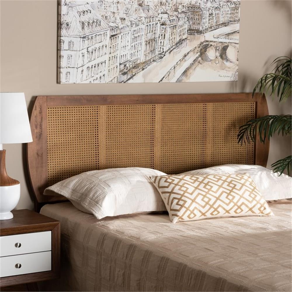 Bowery Hill Mid-Century Rattan Queen Size Headboard in Walnut