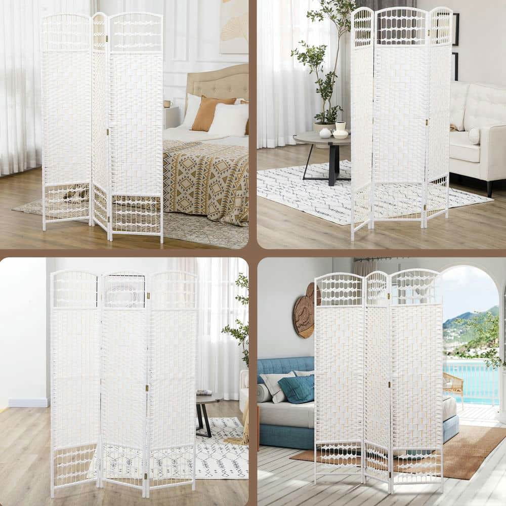 Spaco 3 Panel Portable and Folding Room Divider, Privacy Screen Wave Fiber Room Partition for Indoor as Living Room, Entryway, White