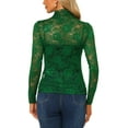 thumbnail image 4 of INSPIRE CHIC Valentine's Day Women's See Through Long Sleeve Turtleneck Sheer Floral Lace Blouse Top XL Dark Green, 4 of 7