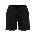 thumbnail image 4 of Women Jean Shorts Pull On Drawstring Denim Shorts with Pockets Trendy High Waisted Casual Raw Hem Jeans Short, 4 of 6