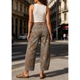 thumbnail image 6 of sicmoss Women's Brown Cotton Printed Mid Rise Baggy Barrel Jeans Wide Leg Y2K Patchwork with Pockets, 6 of 7