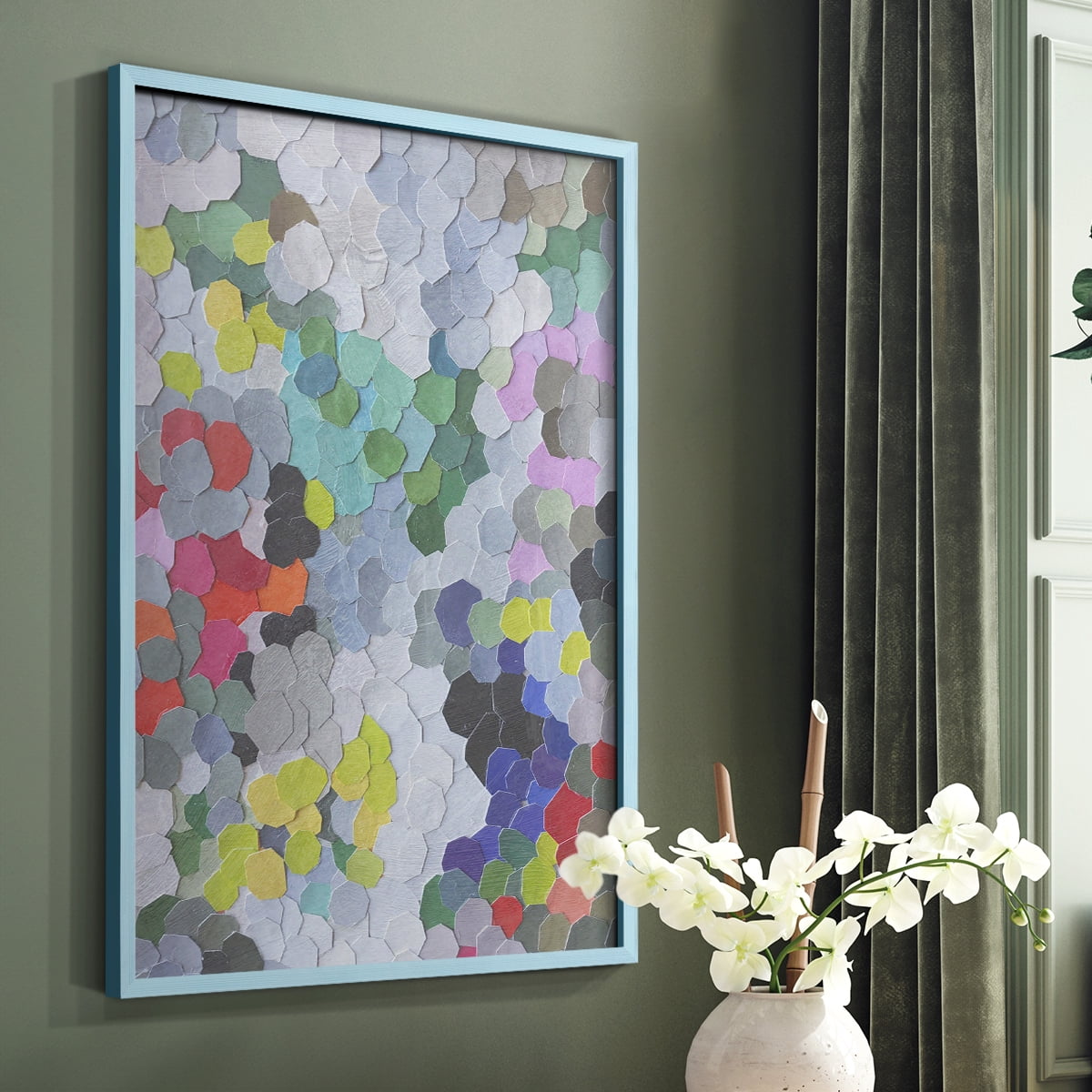 Buckingham Gardens Framed Print in Blue Solid Wood Framed Print No Nail Hanging