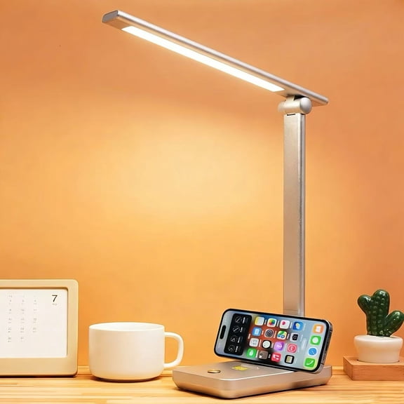 LED Desk Lamp Touch Control Metal Desk Light 3 Color Modes 5 Brightness Levels Dimmable Home Office Desktop Lamp for Reading, Studying, Nail, College Dorm, Silver