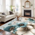 thumbnail image 2 of Large Area Rugs for Living Room Bedroom, Teal Tulip Butterfly 5'x8' Rug Washable Carpet Runner Indoor Outdoor, Beige Turquoise Floral Farmhouse Blue Non Slip Floor Mats Rug for Kitchen, Bathroom, 2 of 8