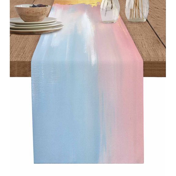 Ldtrchee Oil Painting Pink Blue Table Runner 70 Inches, Modern Abstract Artwork Bed Runner Dresser Scarves Tabletop for Indoor Outdoor Parties/Ceremony/Banquet, 13" x 70"
