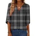 thumbnail image 4 of Women's 3/4 Length Sleeve V Neck Tops Plus Size Loose Casual Dressy Work Blouses Trendy Daily Outfits Dark Gray XL, 4 of 5