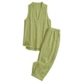thumbnail image 4 of Cotton Linen 2 Piece Set, Vintage Minimalist Commuter Outfit Women's Linen Blend Outfit Solid Color Linen Cotton Set Beach Vacation Wear Sleeveless Cotton L, Green S, 4 of 6