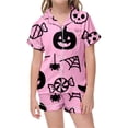 thumbnail image 4 of CONZONE Halloween Pajamas for Little Girls Printed Short Sleeve Button Down Tops and Shorts Hallowmas Loungewear Soft 2 Piece Girls Pjs Set Size 6-7 Years, 4 of 4