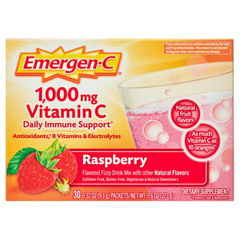 Emergen-C Daily Immune Support  C Supplement Powder, Raspberry, 30 Ct