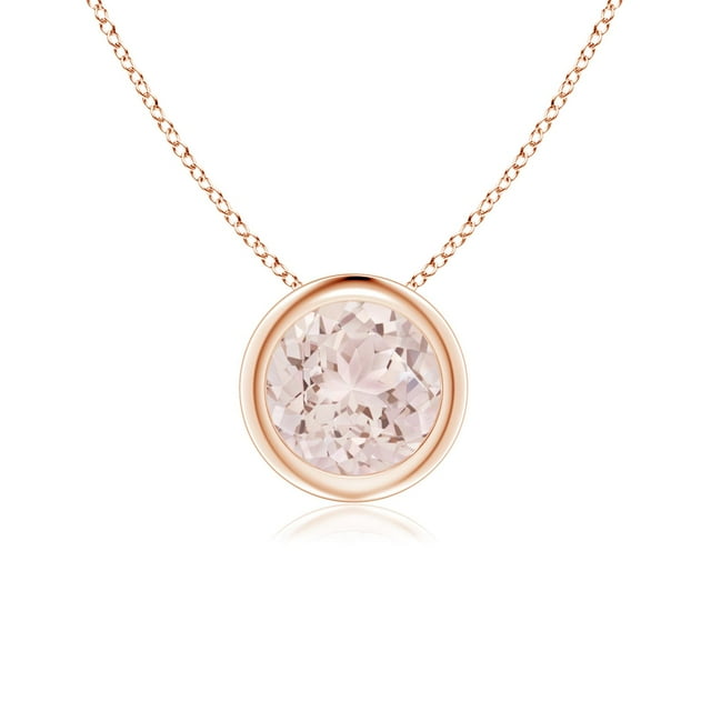 Angara Collier en Morganite Naturel - Pendentif Solitaire Rond en Morganite avec Lunette en Or Rose 14K pour Femmes