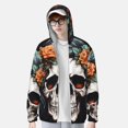 thumbnail image 2 of Balery Flower Horn Skull Sudadera ligera de manga larga con capucha y protección solar UPF 50+ para hombre y mujer, ideal para pesca y running-Small, 2 of 7