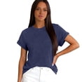 thumbnail image 6 of Short Sleeve Tops for Women Crewneck Solid Color Casual Rolled Sleeve Basic Tees Tops 2026 Summer Loose Fit Shirts Navy S, 6 of 6