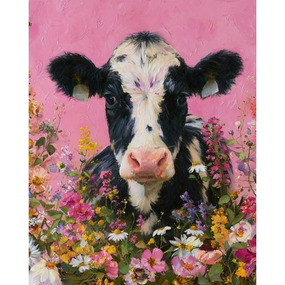 Paint by Numbers for Adults Kids Beginner Cow in Pink Flower Field DIY Acrylic Painting by Numbers Kits with Brushes Acrylic Pigment Home Decoration Gifts 16 x 20 inch