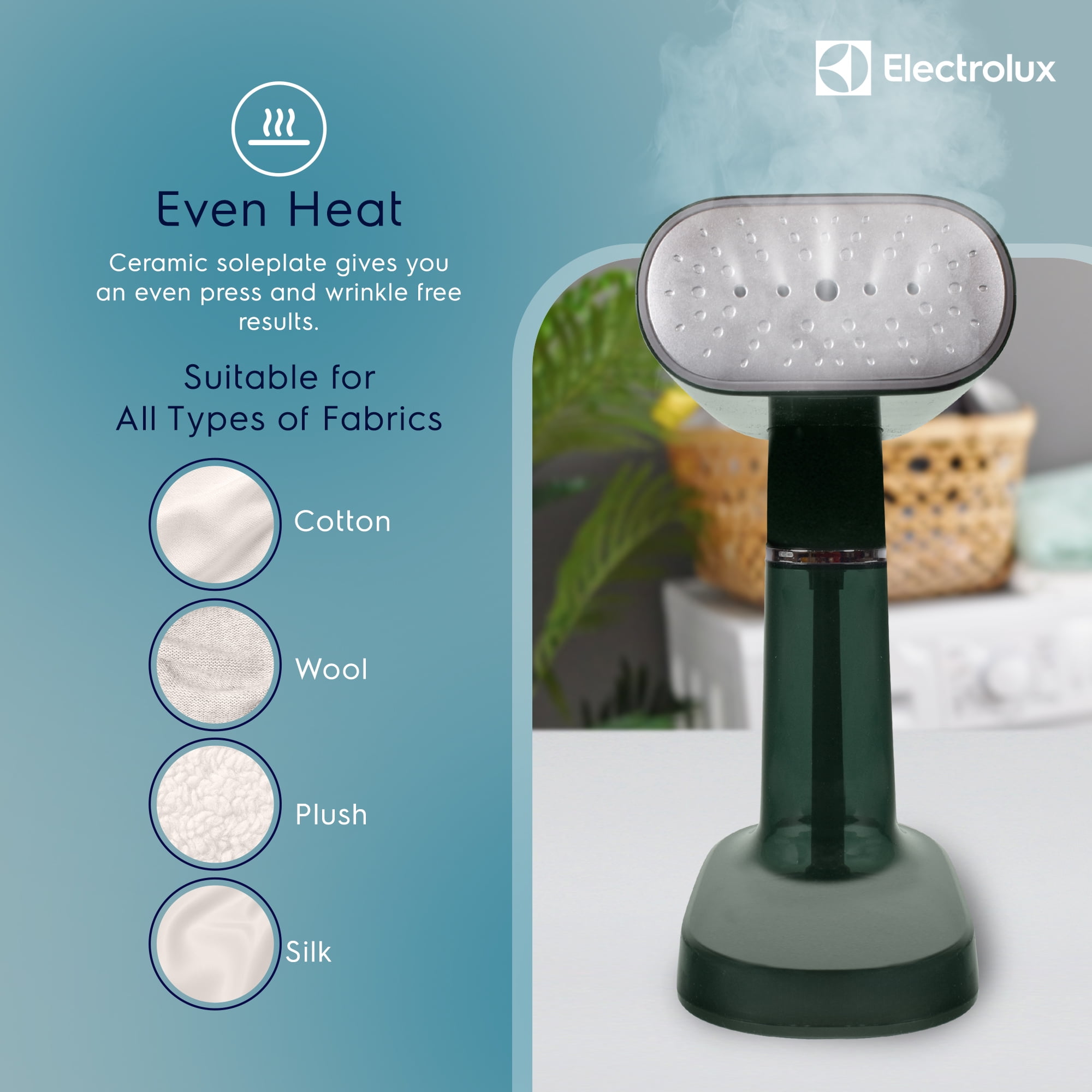 Electrolux Snap Steam Steamer, Portable Fabric Steamer & Wrinkle Remover, 1200W, Green