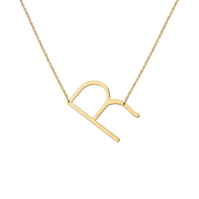 Personalized Initial Letter Necklace with Custom Engraving - Custom Initial Necklace - Oversized Letter Necklace - Sideways Initial Necklace for Women - Gift for Her - Jewelry Gift Set