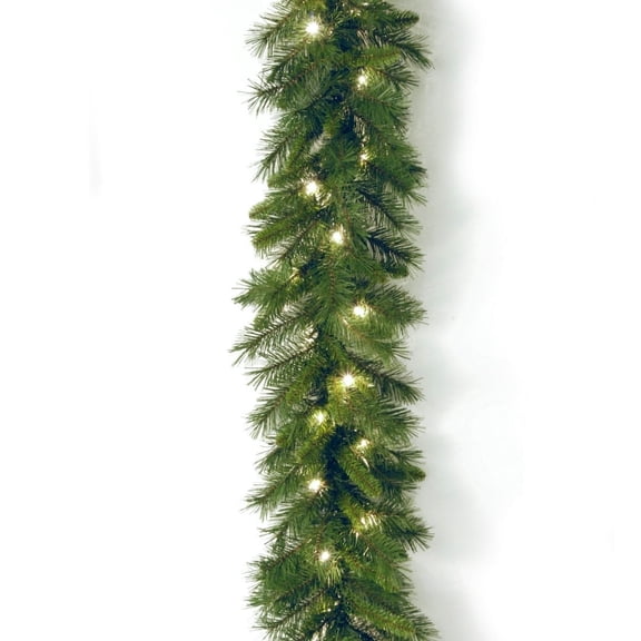 Cankypu Pre-Lit Artificial Christmas Garland Green Winchester Pine White Lights Plug In Christmas Collection 9 Feet