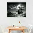 thumbnail image 3 of Nawypu  Canvas Wall Art Decor Black and White Ocean, Ship and The Moon Painting for Living Room, 3 of 5