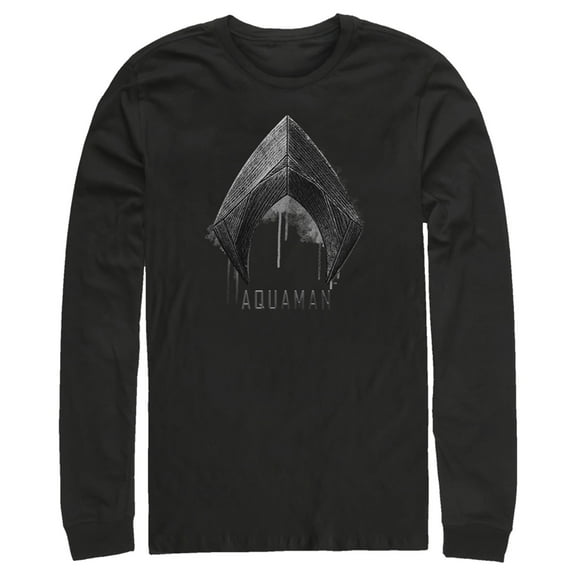 Men's Zack Snyder Justice League Aquaman Silver Logo Long Sleeve Shirt Black Large