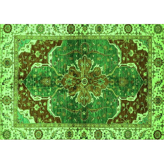 Ahgly Company Indoor Rectangle Abstract Green Modern Area Rugs, 2' x 4'