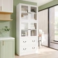 thumbnail image 3 of 78.7" H Bookcase with Glass Doors, 4-Tier Bookshelves with 2 Drawers, Modern Display Storage Cabinet for Home Office, Living Room, White$$Home Decor, Kitchen, & Other, 3 of 9