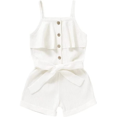 

Viworld Toddler Baby Girls Sleeveless Romper Strap Sleeve Button Solid Jumpsuit Kids Summer One Piece Clothes White 1-2T