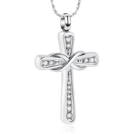 Personalized Birthstone Infinity Cross Urn Necklace For Ashes Birthstone Religious Cross Memorial Pendant Loved Ones Keepsake Gifts Cremation Jewelry for Ashes Religious Jewelry Gifts for Women